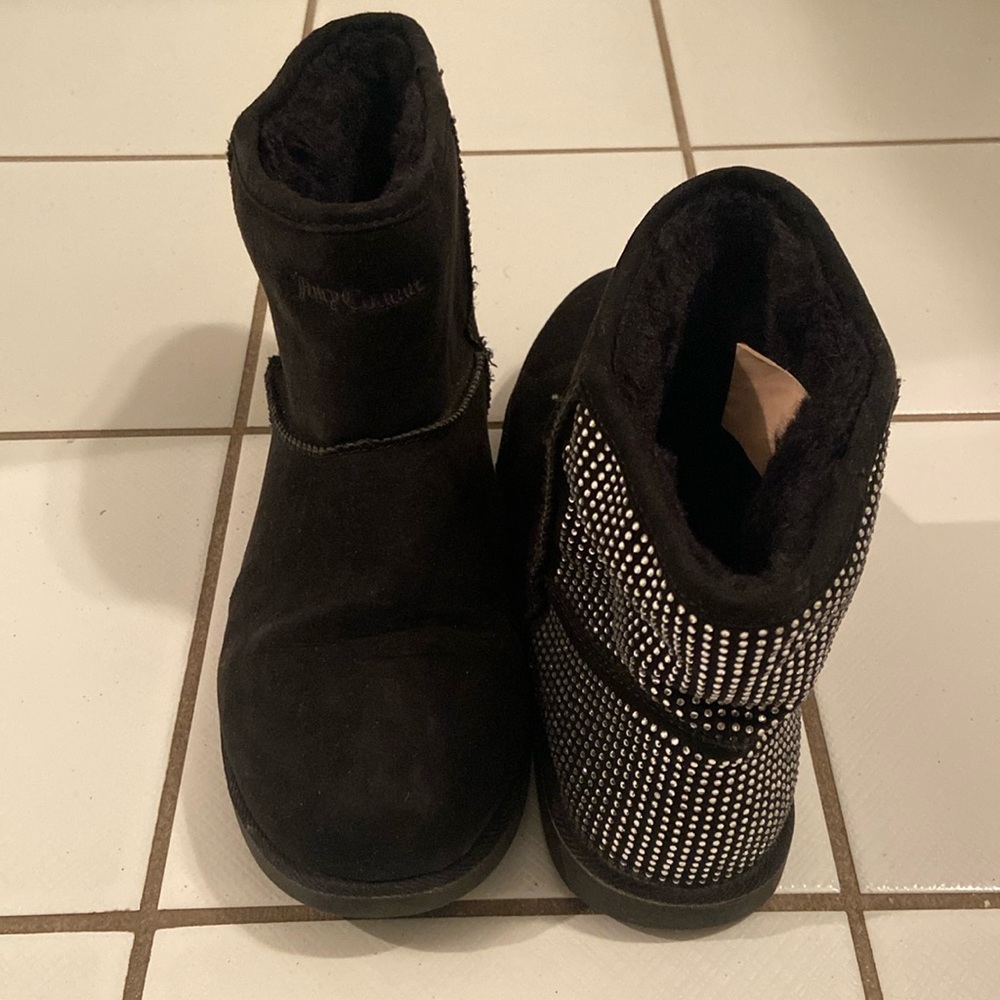 Juicy Couture Mini Fur Lined Boots with Rhinestone Embellishments
